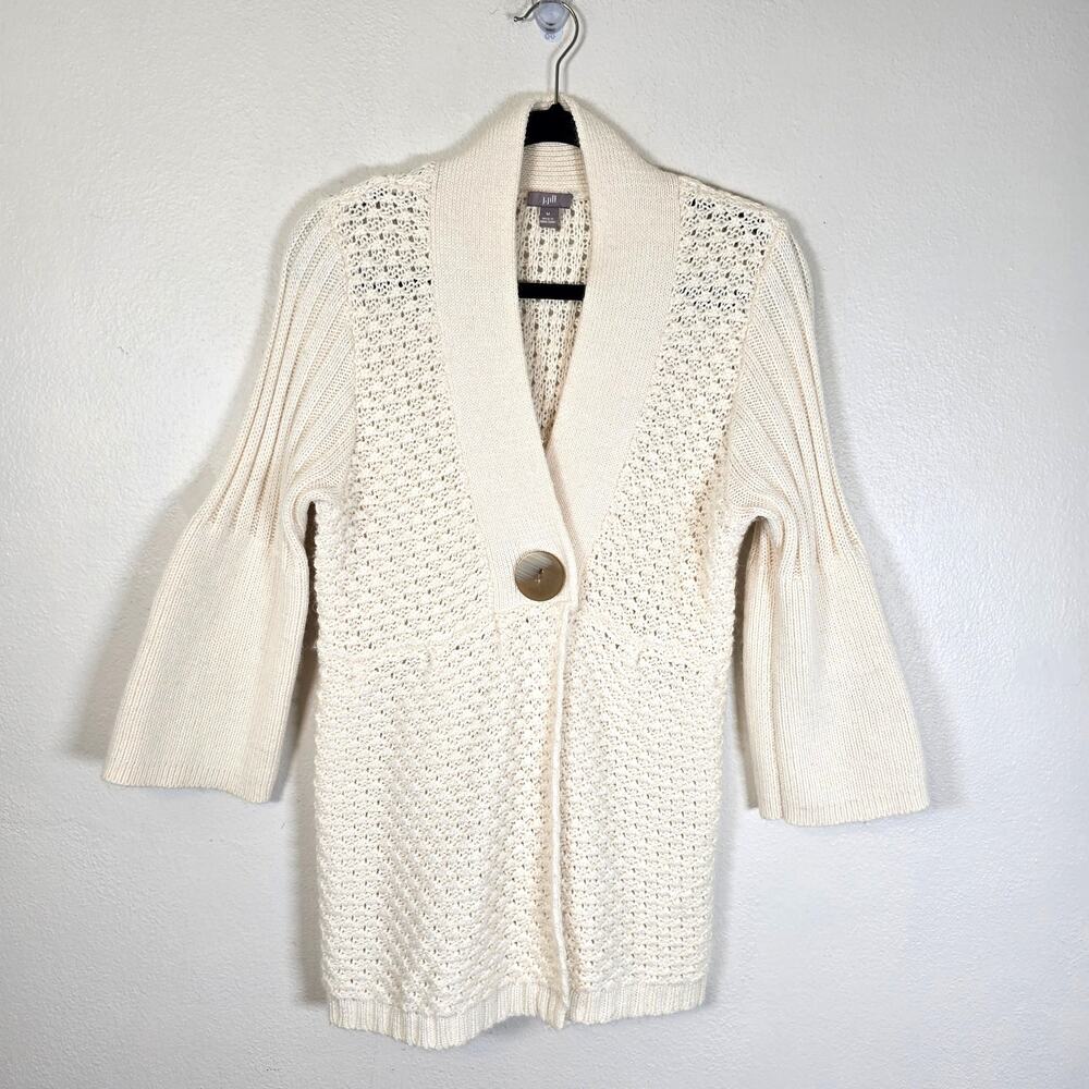 J Jill Heavy Knit Sweater Womens M Cream Vintage One Button Alpaca Blend Classic